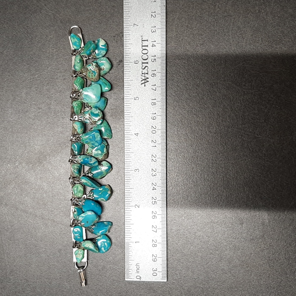 Silver tone multi-stone Turquoise Charm style 7" Bracelet